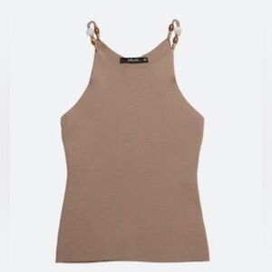 DELUC Cassini Top knitted Netural tank top beaded straps size medium